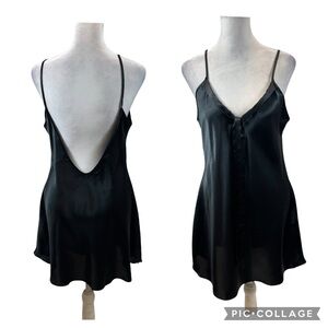 Ladies Vintage Jenny Buchanan Black Satin Low Back‎ Short Nightgown Medium